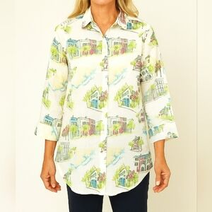 Chico's Linen Southern Charm Print Button Down Shirt, Chico's 0/US 4/6